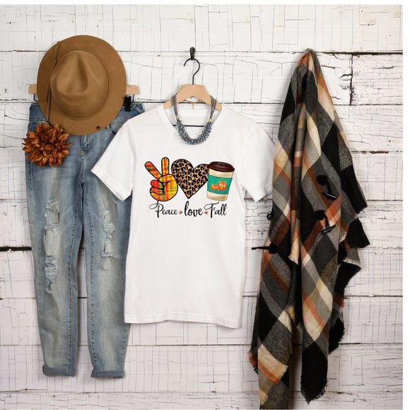 PEACE LOVE FALL POLYESTER GRAPHIC TEE 🌹 - Picture 1 of 2